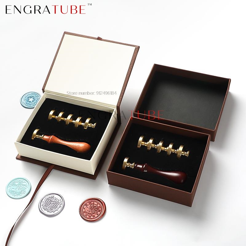 Wax Seal Stamp Set - 6個の銅製ワックスシールスタンプヘッドとハンドルセット、絶妙な誕生日ギフトボックス、DIYクラフト用品、カード作り、結婚式の招待状