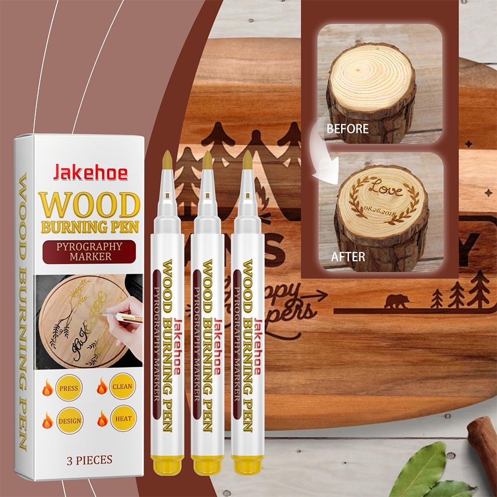 Correction Pen Fine - 3本セット 木工用バーニングペン 焼き跡が残る創造的な化学木材焼成マーカー パイログラフィーペン DIYアート用 細字