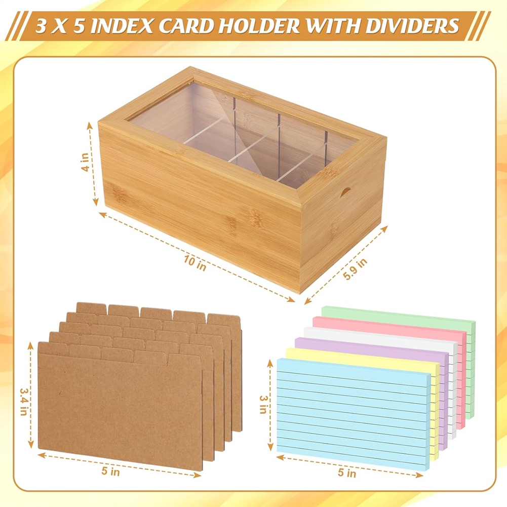 ABUA竹製インデックスカードオーガナイザー、3x5インチイ - Card Index Box のレビューと価格