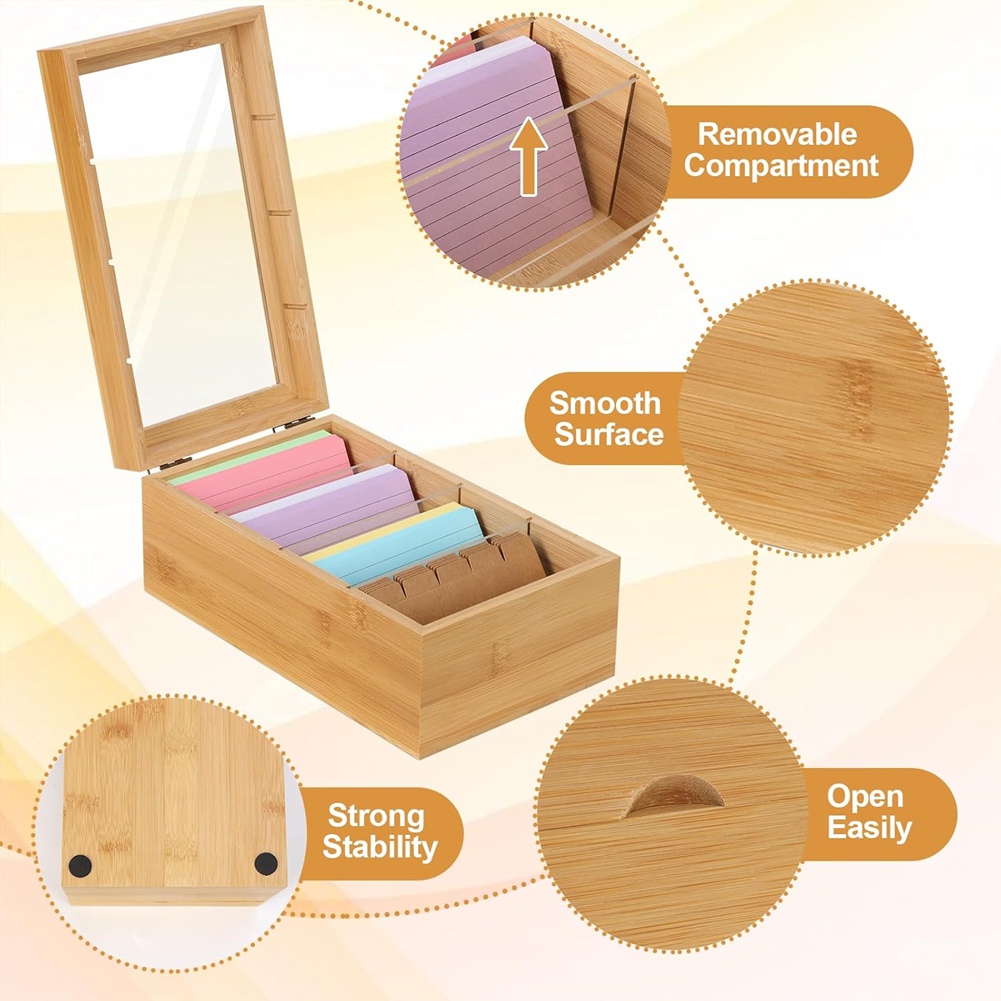 ABUA竹製インデックスカードオーガナイザー、3x5インチイ - Card Index Box のレビューと価格