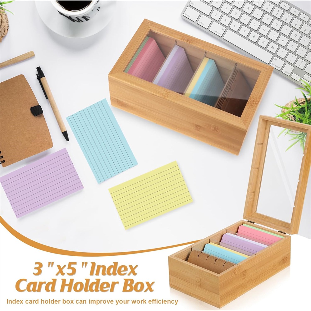 ABUA竹製インデックスカードオーガナイザー、3x5インチイ - Card Index Box のレビューと価格