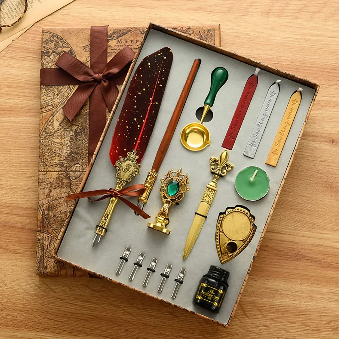 クラシックな書道フェザーペン,ワックスやインクスタンプのセッ - Wax Seal Stamp Set のレビューと価格