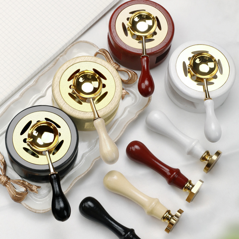 【P】3個入りワックスシールスタンプセット、漆炉、木製ストー - Wax Seal Stamp Set のレビューと価格