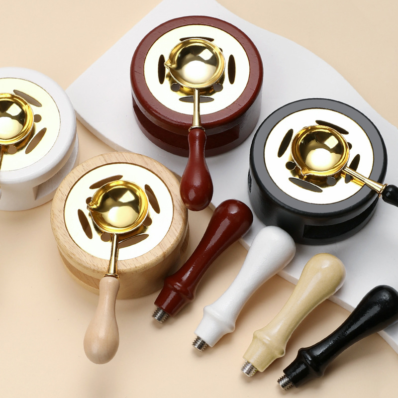 【P】3個入りワックスシールスタンプセット、漆炉、木製ストー - Wax Seal Stamp Set のレビューと価格