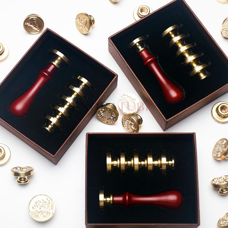 6個の銅製ワックスシールスタンプヘッドとハンドルセット、絶妙 - Wax Seal Stamp Set のレビューと価格